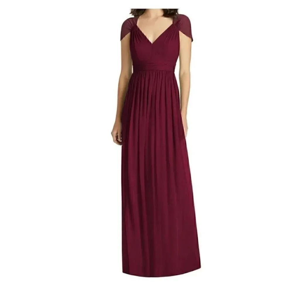 Jenny Packham Cabernet Cap Sleeve Chiffon Bridesmaid Dress Fit & Flare 12 #1654